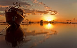 Картинка солнце, отражение, корабли