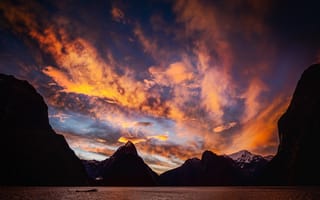 Картинка Новая Зеландия, закат, Milford Sound, New Zealand, Sunset