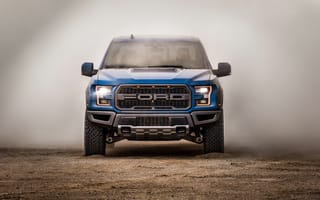 Картинка Ford, пыль, вид спереди, F-150, 2019, пикап, Raptor, SuperCrew