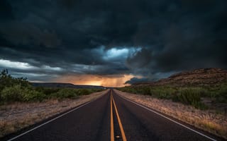 Обои дорога, штат Техас, США, вечер, асфальт, шторм, облака, природа, тучи