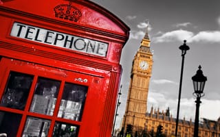 Картинка London, Big Ben, Англия, telephone, England, Лондон, телефонная будка