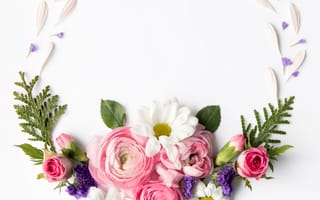 Картинка цветы, розы, декор, бутоны, рананкулюс, белый, flowers