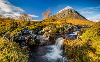 Картинка Шотландия, поток, утро, река, осень, гора
