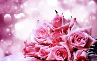 Картинка розовый, розы, блестки, букет