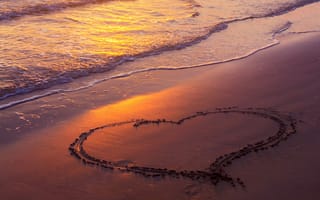 Картинка море, волны, love, sky, закат, любовь, sea, beach, розовый, лето, сердце, пляж, summer, небо, берег, heart