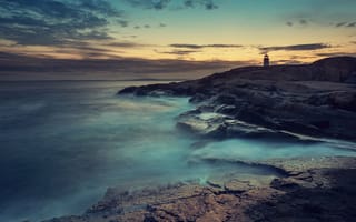 Картинка Sony, Blue, Xperia, Stock, Z3, Coast, Lighthouse, Fog, Ocean