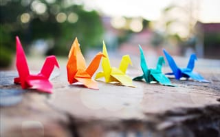 Картинка оригами, цветные, бумага, птицы