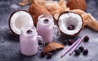 Картинка ягоды, кокос, завтрак, ежевика, йогурт