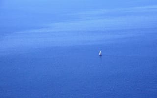 Картинка море, лодка, минимализм, пейзаж
