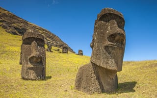 Картинка Чили, остров Пасхи, небо, статуя, моаи, Рапа-Нуи, склон