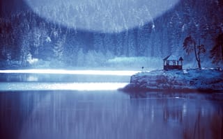 Картинка озеро, лес, зима