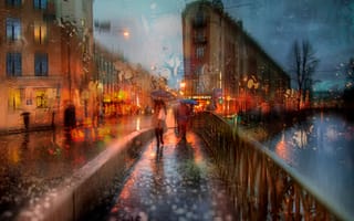 Картинка осень, дождь, St Petersburg, девушка, зонт, Питер