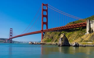 Картинка Сан-Франциско, залив, мост, Золотые ворота, небо