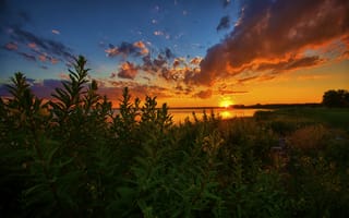Картинка Lake St Clair, озеро Сент-Клэр, Michigan, Мичиган, закат, облака