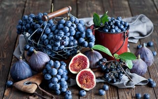 Картинка виноград, натюрморт, инжир, Anna Verdina, ягоды, грозди, осень, черника