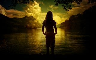 Картинка девочка, горы, озеро, пейзаж, природа