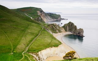 Картинка море, пляж, Англия, скалы, берег, природа, пейзаж