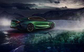Картинка лёд, горы, купе, M8 Gran Coupe Concept, BMW, сбоку, тучи, 2018, сзади