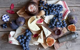 Картинка виноград, натюрморт, тёрка, фиги, сыр, инжир
