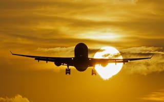Картинка Солнце, Пассажирский, Самолёт, Закат, A330, Airbus