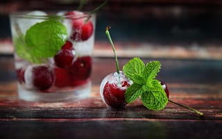 Картинка коктейль, cherries, mint, черешня, ice, cocktail, лед, мята, 