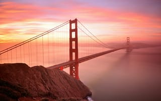 Картинка Сан-Франциско, небо, облака, мост, закат, Золотые ворота, залив