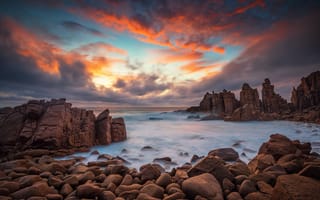 Картинка Австралия, пляж, камни, небо, выдержка, море