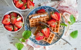 Картинка вафли, ягоды, клубника, завтрак, Anna Verdina, еда