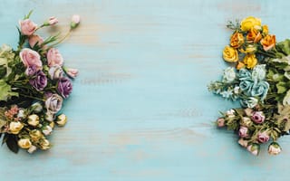 Картинка цветы, bright, colorful, wood, flowers, рамка