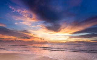 Картинка песок, море, sea, beach, лето, summer, sunset, beautiful, пляж, закат, волны, pink, purple, wave, sand, seascape
