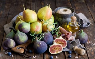 Картинка груши, еда, масло, инжир, ветчина, фрукты, Anna Verdina
