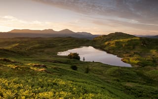 Картинка зелень, поле, небо, пейзаж, природа, лето, облака, горы