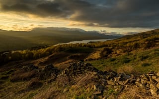 Картинка осень, лес, горы, небо, облака, пейзаж, природа, тучи