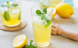 Обои лимон, лимонад, стакан, напиток, мята