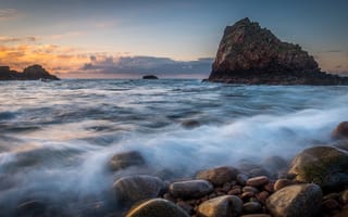 Картинка море, волны, синева, пляж, природа, небо, пейзаж, галька