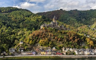 Картинка замок, леса, панорама, Германия, Кохем