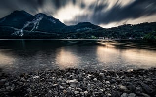 Картинка Beautiful, Water, Evening, Mountains, Forest, Reflections, Stones