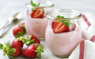 Картинка еда, завтрак, йогурт, клубника