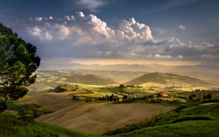 Картинка Италия, деревенский пейзаж, Тоскана, вечер