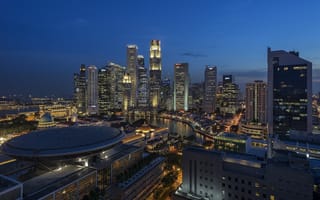 Картинка город, ночь, небо, Сингапур, Singapore city, строения
