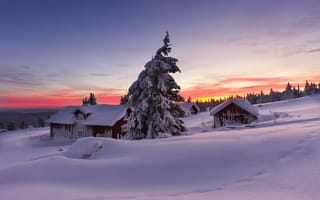 Картинка природа, scenery, winter, cool, white, снег, зима, небо, beautiful, пейзаж, nature, house, дом, sunset, landscape, sky, nice, snow