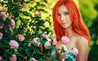 Картинка цветы, солнечная, портрет, Sunny girl, веснушки, рыженькая