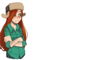 Картинка Gravity Falls, ушанка, рыжие волосы, арт, Wendy Corduroy, зелёные глаза, шапка, девушка