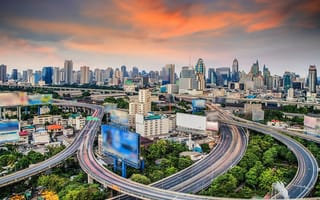 Картинка город, Бангкок, Тайланд, экраны, реклама, здания, дороги