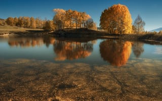 Обои природа, озеро, осень, отражение, деревья