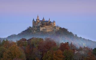 Картинка Германия, гора, деревья, небо, осень, замок Гогенцоллерн, лес