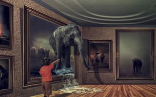 Обои картина, слон, мальчик