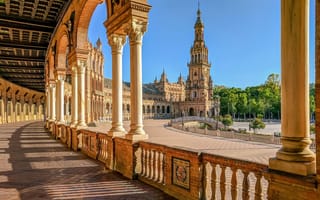 Картинка башня, Seville, Площадь Испании, архитектура, Испания, колонны, Plaza de España, Spain, площадь, Севилья