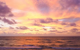 Картинка песок, море, beach, seascape, pink, beautiful, wave, пляж, sunset, purple, summer, волны, sea, лето, закат, 