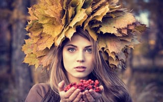 Картинка ягоды, листья, портрет, рябина, осень